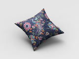 18" Navy Pink Peacock Zippered Suede Throw Pillow