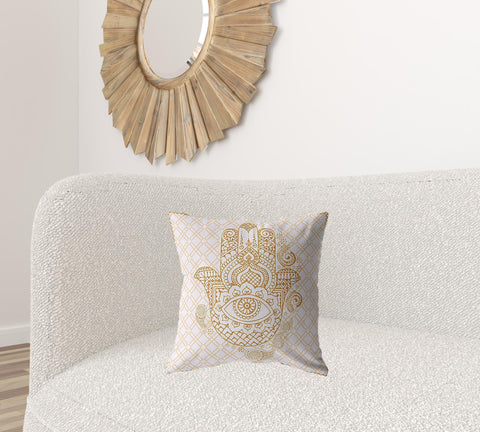 18” Gold White Hamsa Suede Zippered Throw Pillow