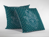 16” Teal White Hamsa Suede Zippered Throw Pillow