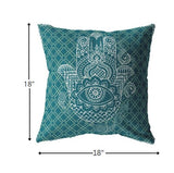 18” Teal White Hamsa Suede Zippered Throw Pillow