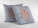 16” Blue Orange Hamsa Suede Zippered Throw Pillow