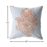 16” Blue Orange Hamsa Suede Zippered Throw Pillow