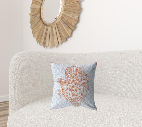 18” Blue Orange Hamsa Suede Zippered Throw Pillow