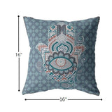 16” Slate Blue Hamsa Suede Zippered Throw Pillow