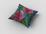 18” Pink Blue Hibiscus Zippered Suede Throw Pillow