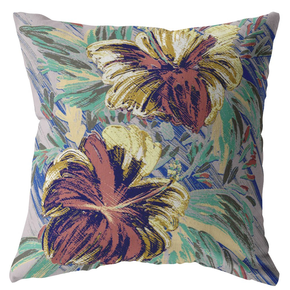 18” Terracotta Hibiscus Zippered Suede Throw Pillow