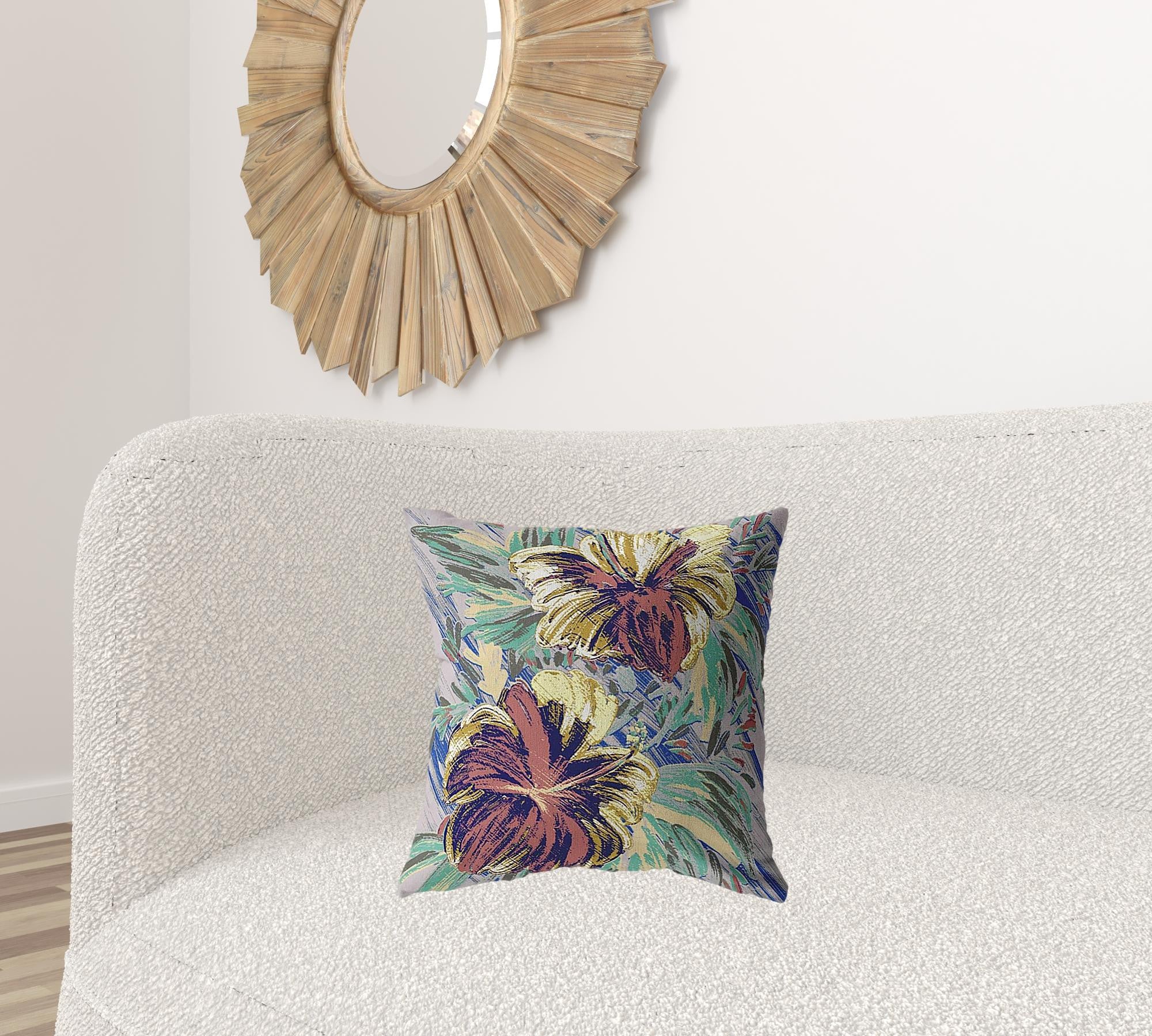 18” Terracotta Hibiscus Zippered Suede Throw Pillow