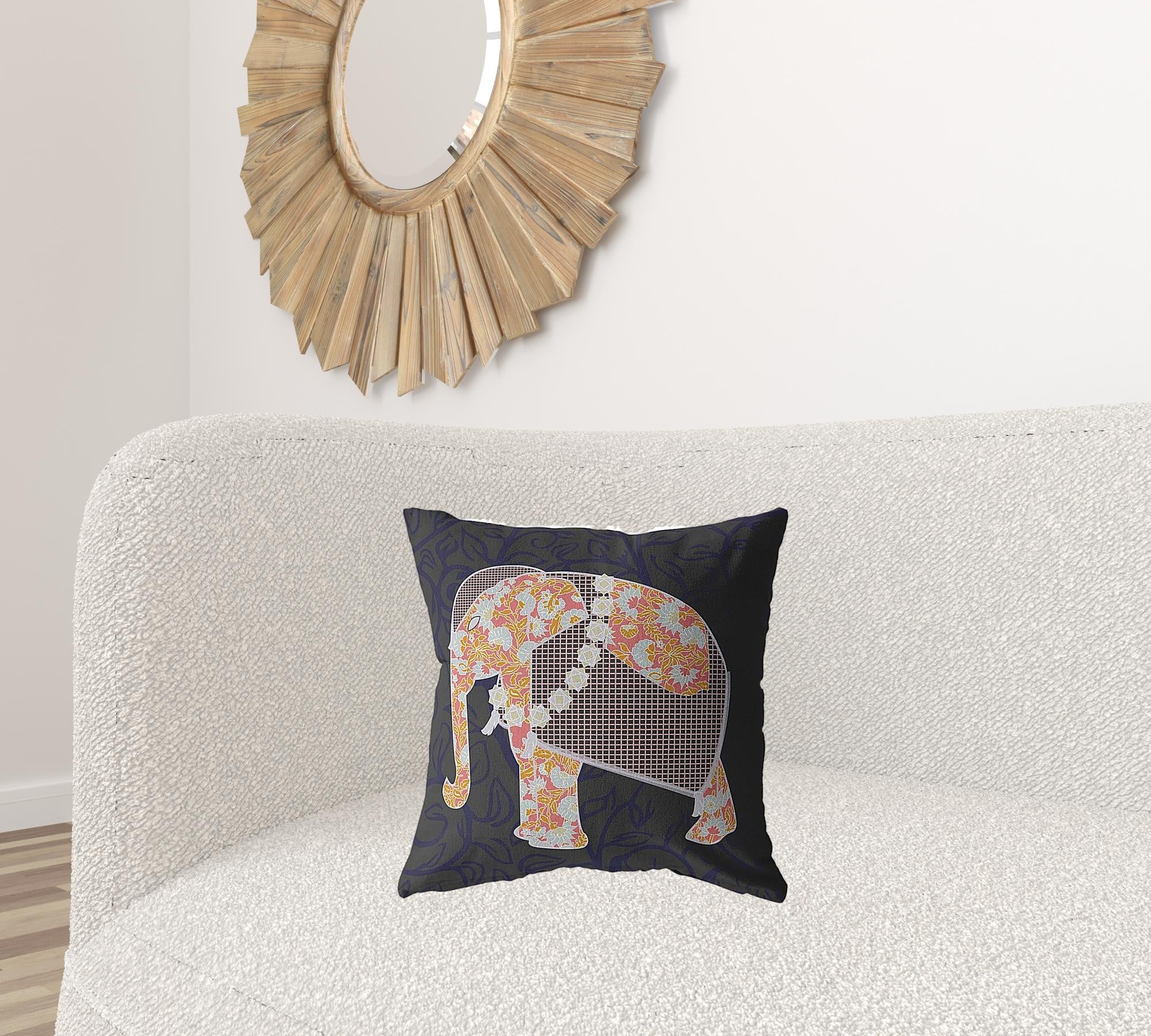 18” Orange Elephant Zippered Suede Throw Pillow