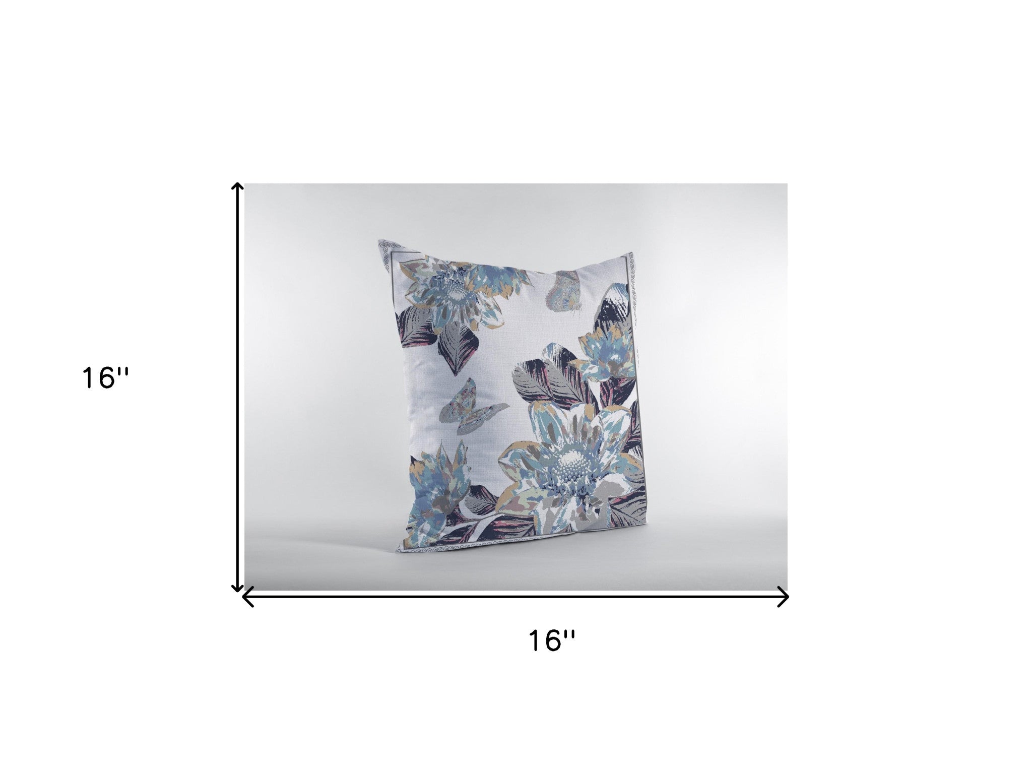 16” Gray White Butterfly Zippered Suede Throw Pillow