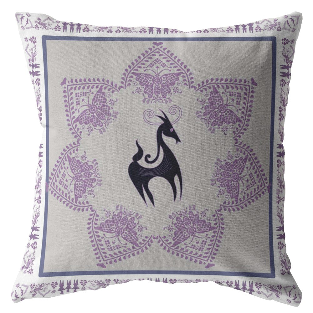 16” Gray Purple Horse Zippered Suede Throw Pillow