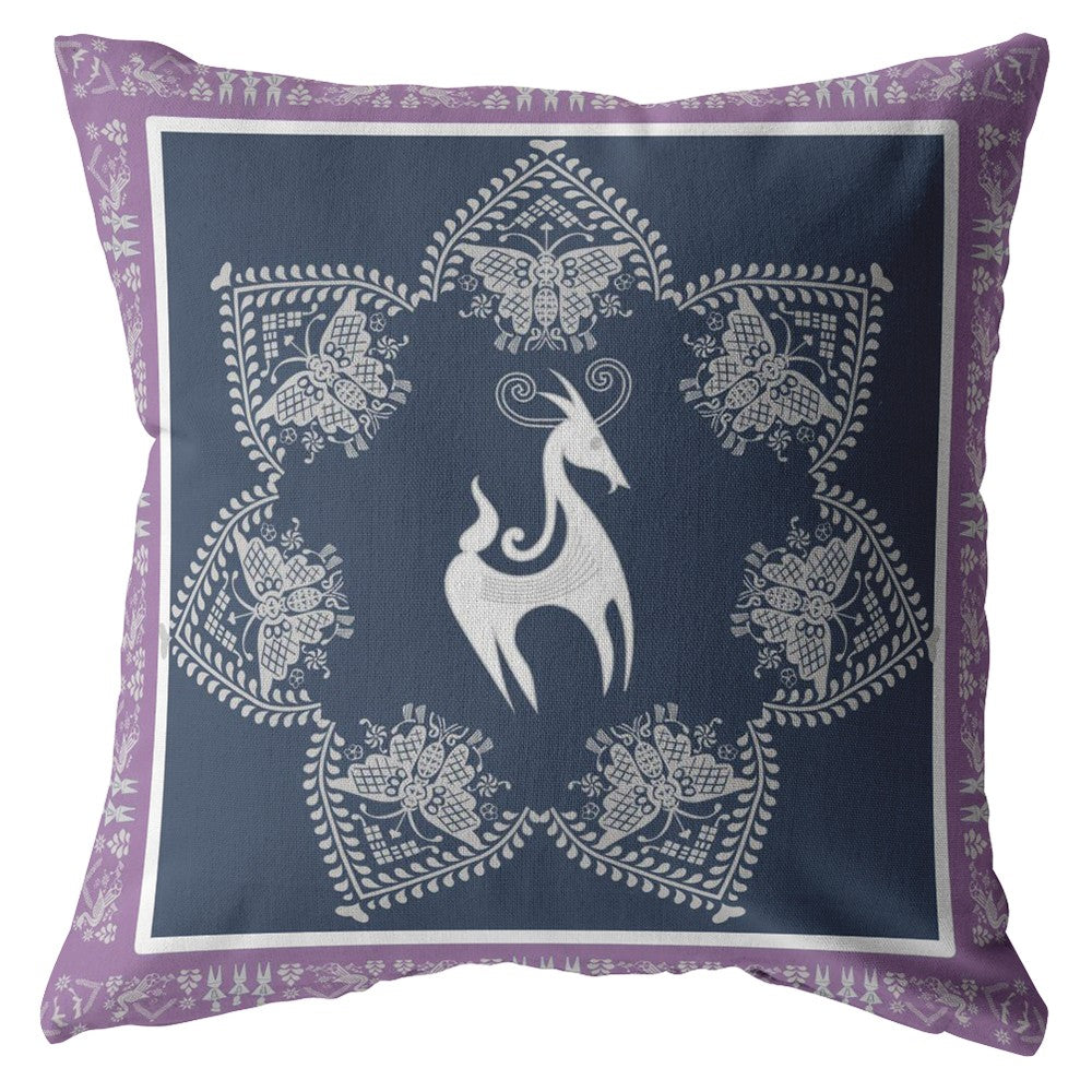 18” Navy Purple Horse Zippered Suede Throw Pillow