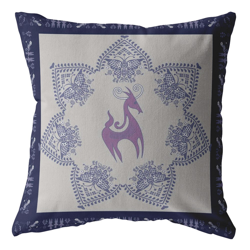 18” Gray Purple Horse Zippered Suede Throw Pillow