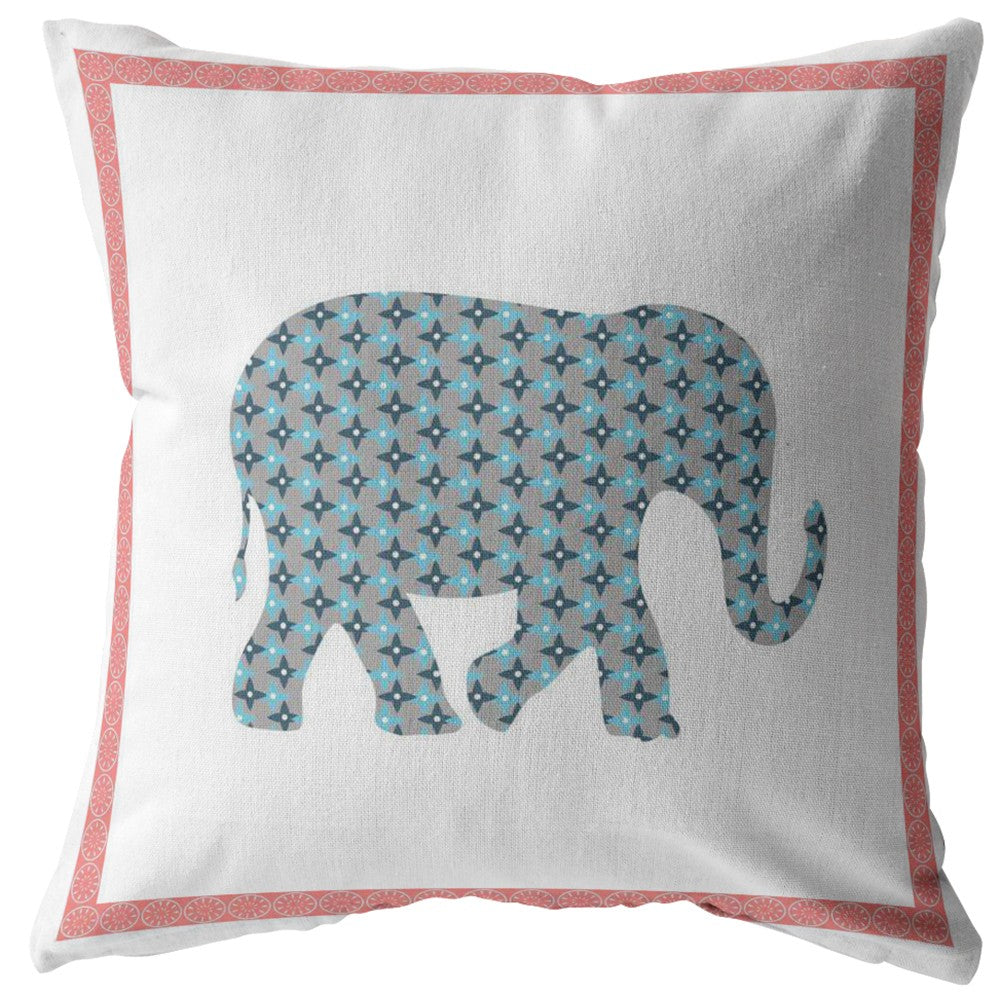 16” Blue Pink Elephant Zippered Suede Throw Pillow