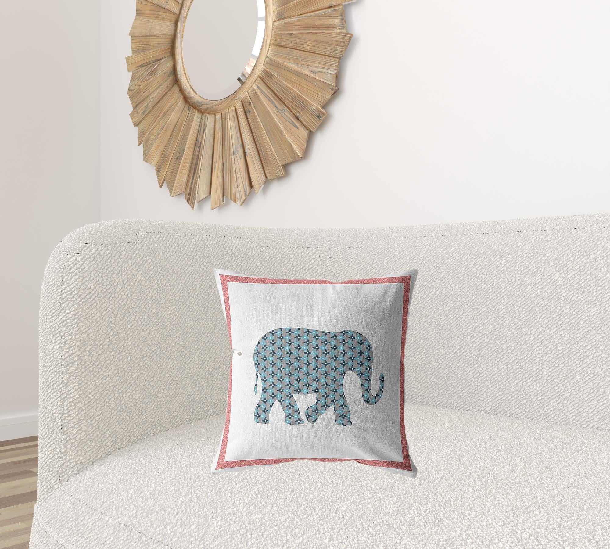 18” Blue Pink Elephant Zippered Suede Throw Pillow