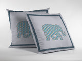 16” Blue White Elephant Zippered Suede Throw Pillow