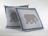 16” Gold White Elephant Zippered Suede Throw Pillow