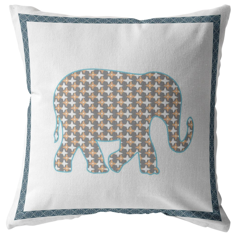 18” Gold White Elephant Zippered Suede Throw Pillow