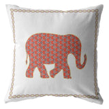 16” Orange White Elephant Zippered Suede Throw Pillow