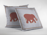 16” Orange White Elephant Zippered Suede Throw Pillow