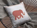 16” Orange White Elephant Zippered Suede Throw Pillow