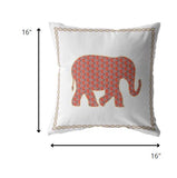 16” Orange White Elephant Zippered Suede Throw Pillow