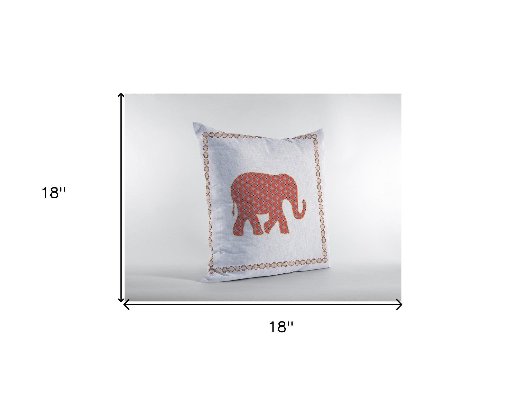 18” Orange White Elephant Zippered Suede Throw Pillow