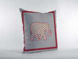 16” Red Gray Elephant Zippered Suede Throw Pillow