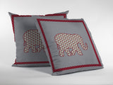 16” Red Gray Elephant Zippered Suede Throw Pillow