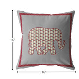 16” Red Gray Elephant Zippered Suede Throw Pillow