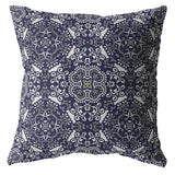 16" Navy Boho Pattern Zippered Suede Throw Pillow