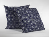 16" Navy Boho Pattern Zippered Suede Throw Pillow