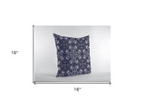 16" Navy Boho Pattern Zippered Suede Throw Pillow