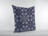 18" Navy Boho Pattern Zippered Suede Throw Pillow