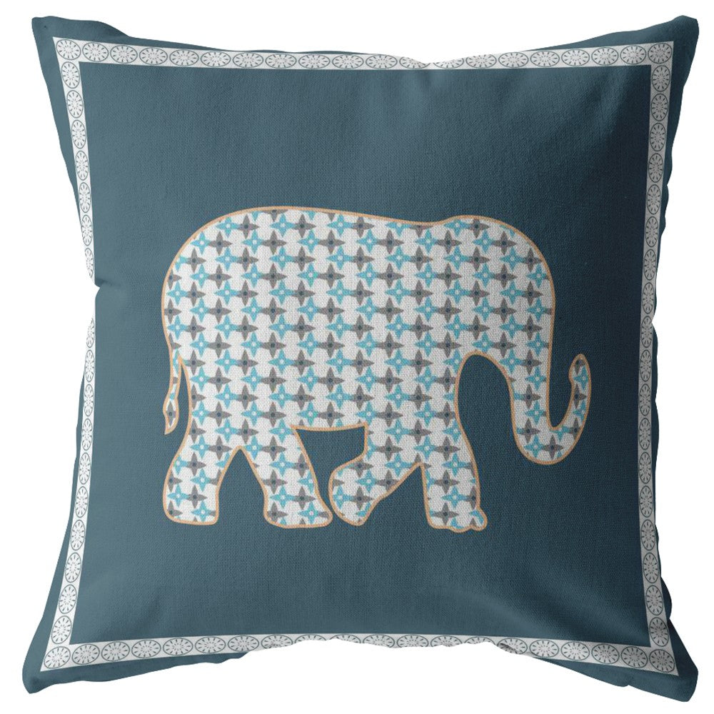 16” Spruce Blue Elephant Zippered Suede Throw Pillow