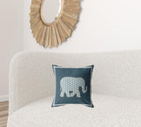 16” Spruce Blue Elephant Zippered Suede Throw Pillow