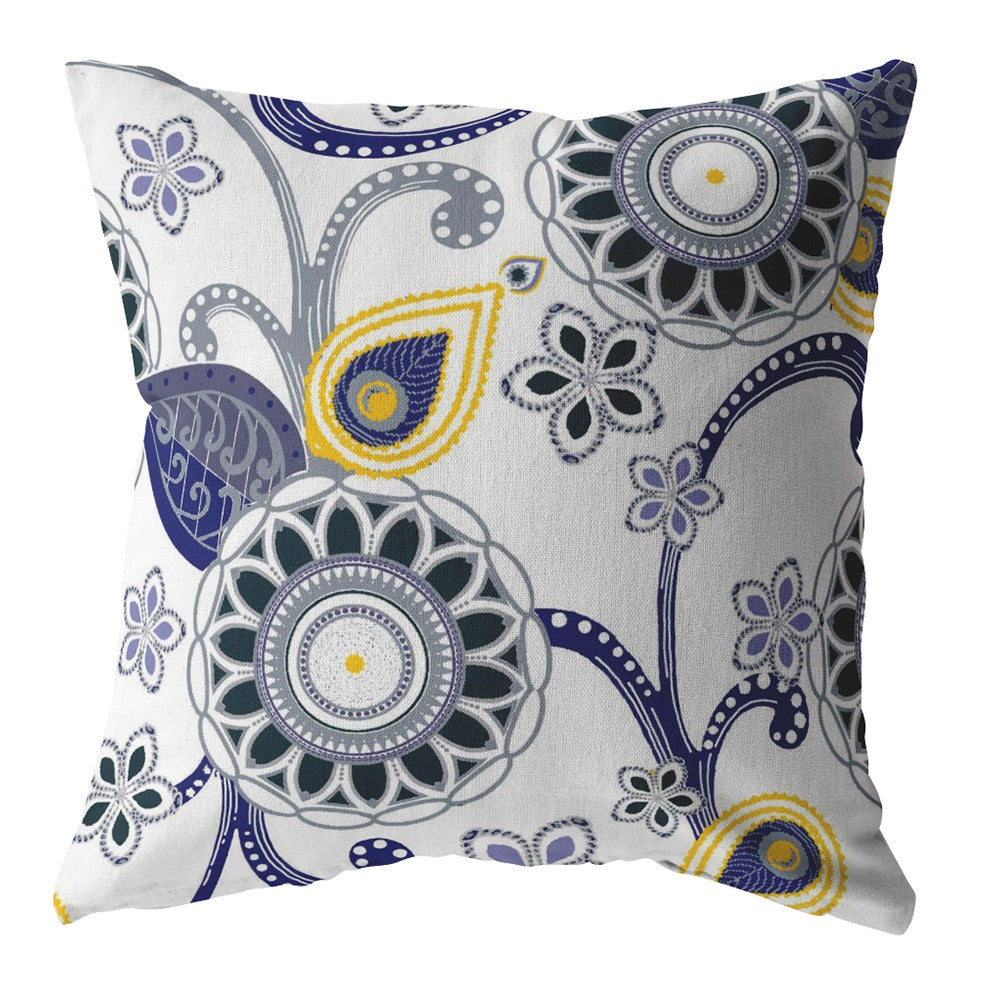 16” Navy White Floral Suede Zippered Throw Pillow