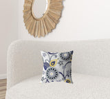 16” Navy White Floral Suede Zippered Throw Pillow