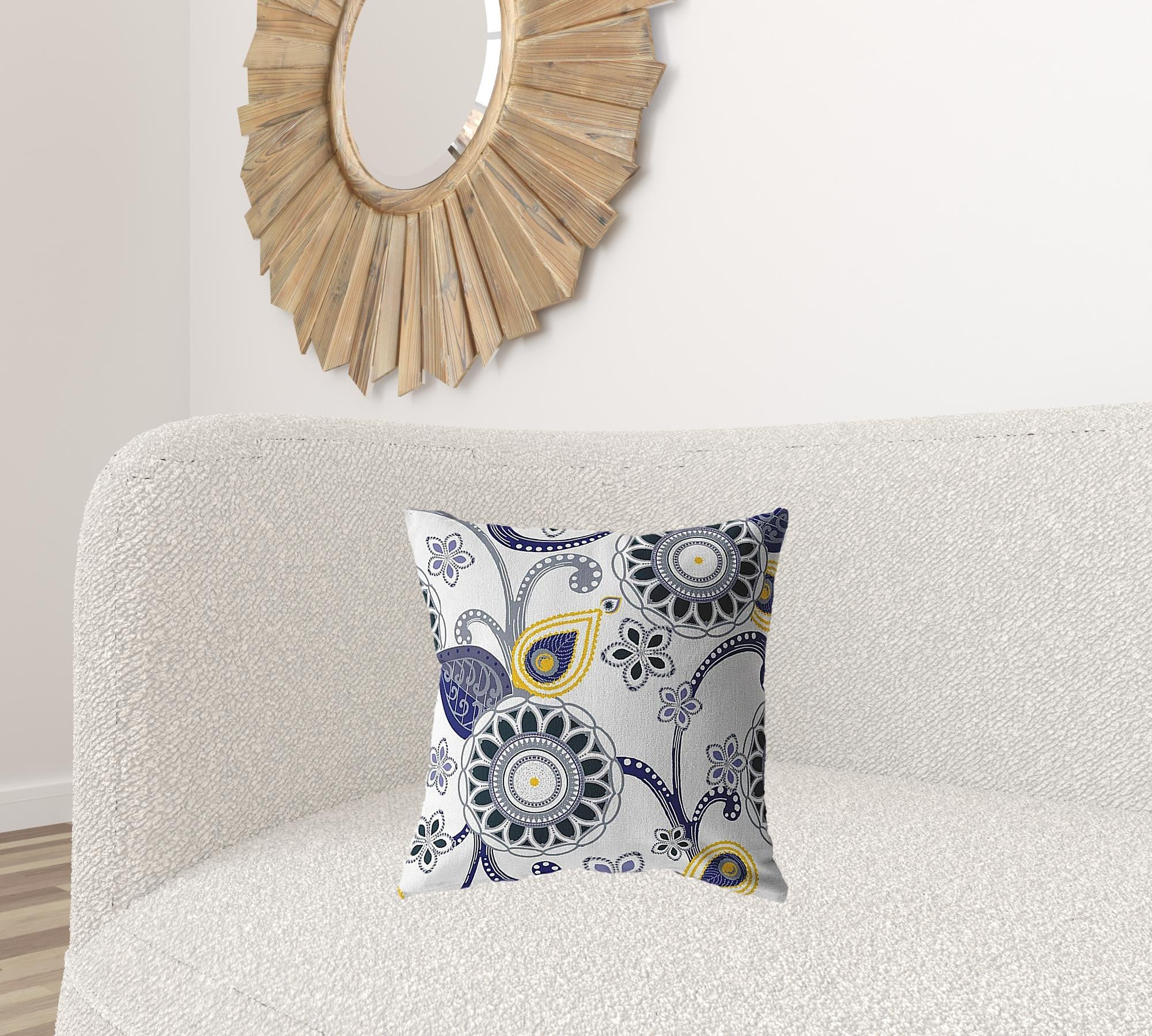 18” Navy White Floral Suede Zippered Throw Pillow