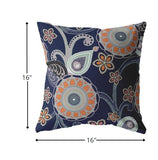 16” Indigo Orange Floral Suede Zippered Throw Pillow