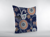 18” Indigo Orange Floral Suede Zippered Throw Pillow