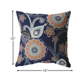 18” Indigo Orange Floral Suede Zippered Throw Pillow