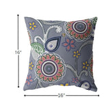 16” Gray Pink Floral Suede Zippered Throw Pillow