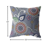 18” Gray Pink Floral Suede Zippered Throw Pillow