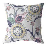 16” White Yellow Floral Suede Zippered Throw Pillow