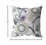 16” White Yellow Floral Suede Zippered Throw Pillow