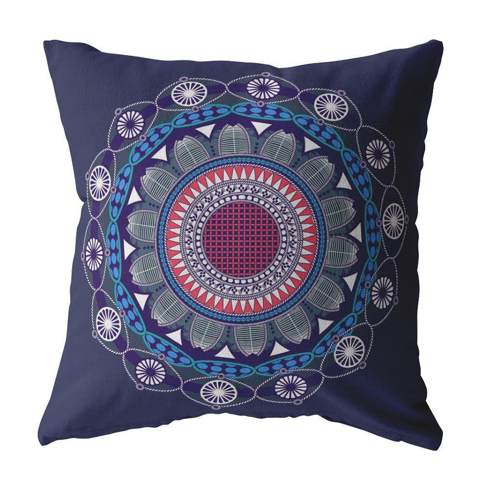 16"x16" Navy Zippered Suede Floral Throw Pillow