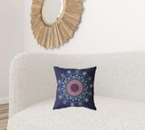 16"x16" Navy Zippered Suede Floral Throw Pillow