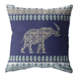 18” Navy Ornate Elephant Zippered Suede Throw Pillow