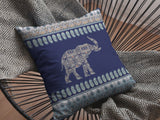 18” Navy Ornate Elephant Zippered Suede Throw Pillow