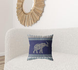 18” Navy Ornate Elephant Zippered Suede Throw Pillow